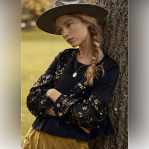 Anthropologie Neale Sequined Peplum Top - Picture 1 of 5